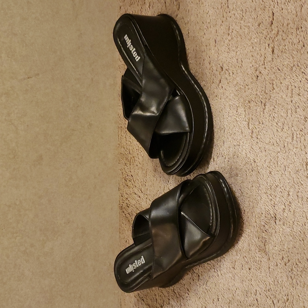 Unlisted Black Platform Slip On Heel Sz 8